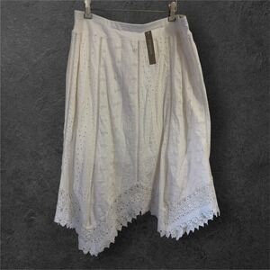 NWT Chico's Petite A Line White Eyelet Pull On Cotton Hanky Hem‎ Skirt 2P L 12 P